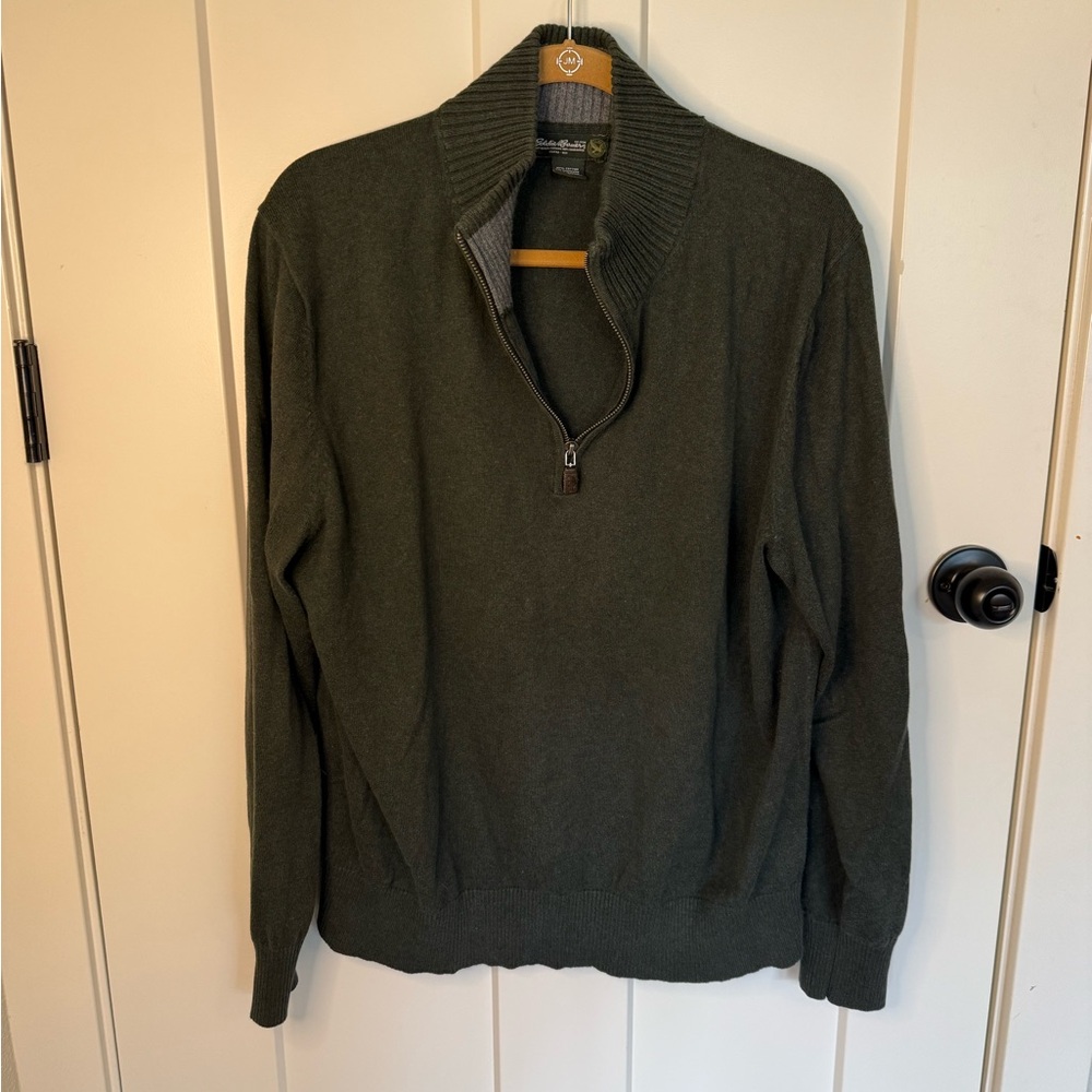 Eddie Bauer Men's Olive Zip-Up Sweater
